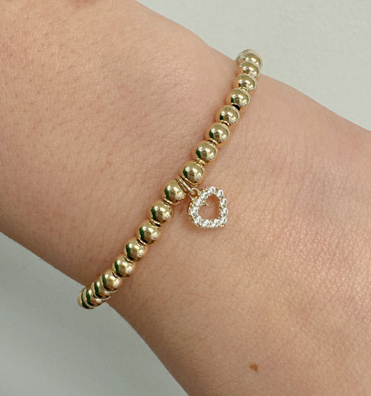 Gold Filled Elastic Bracelet with Embellished Heart Charm