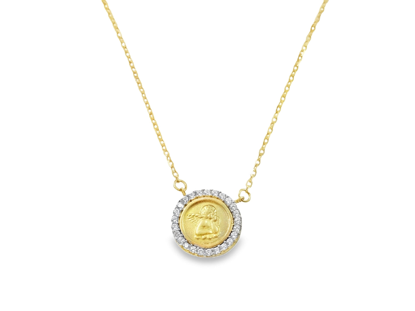Round Cubic Zirconia DaVinci Angel Medal Necklace
