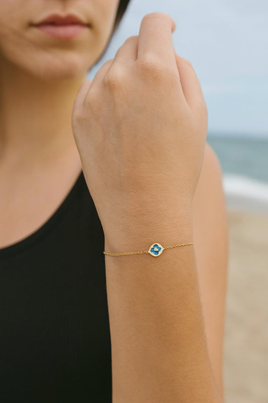 Single Circle Color Stone Clover Bracelet