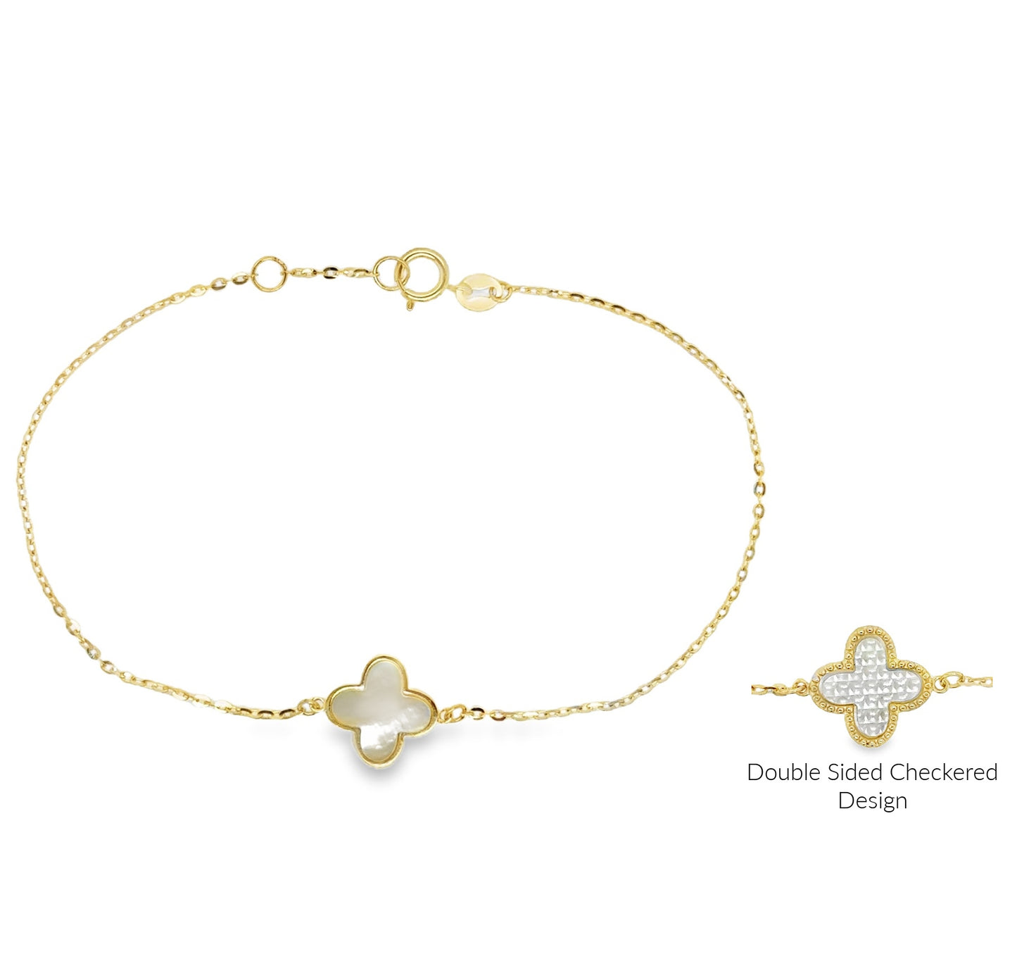 Single Double-Sided Checkered Mother of Pearl Clover Bracelet