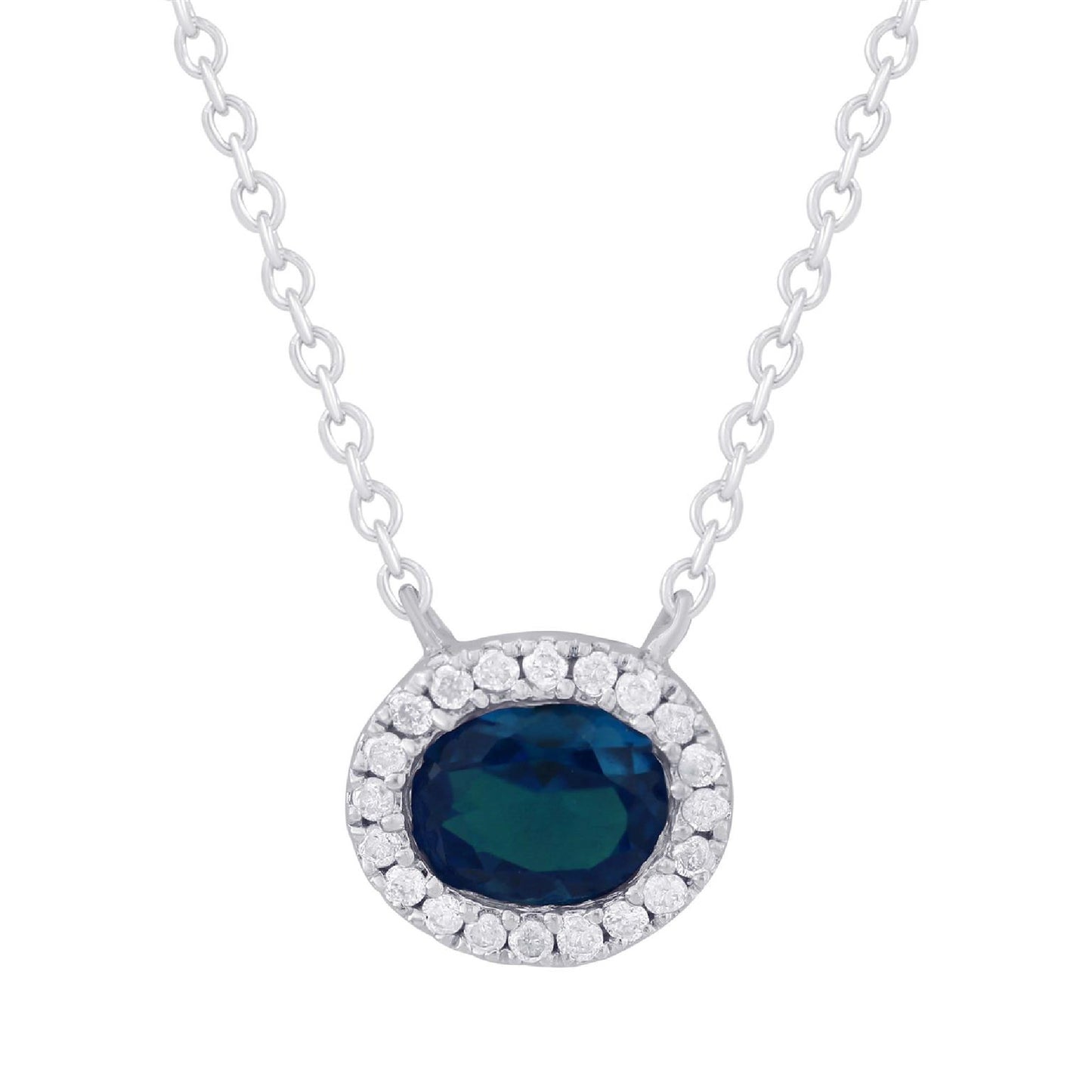 14K Gold Oval Diamond Pendant with Color Stone in the Middle