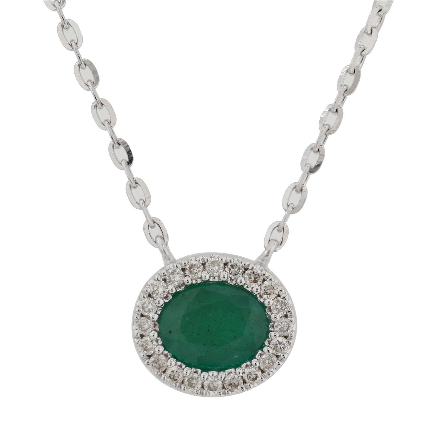 14K Gold Oval Diamond Pendant with Color Stone in the Middle