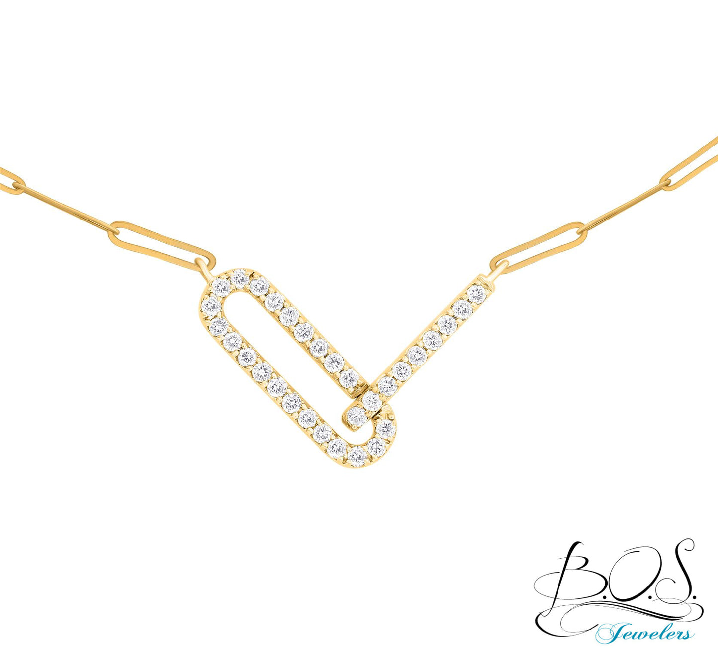 14K Gold Diamond V-Shape Paperclip Necklace