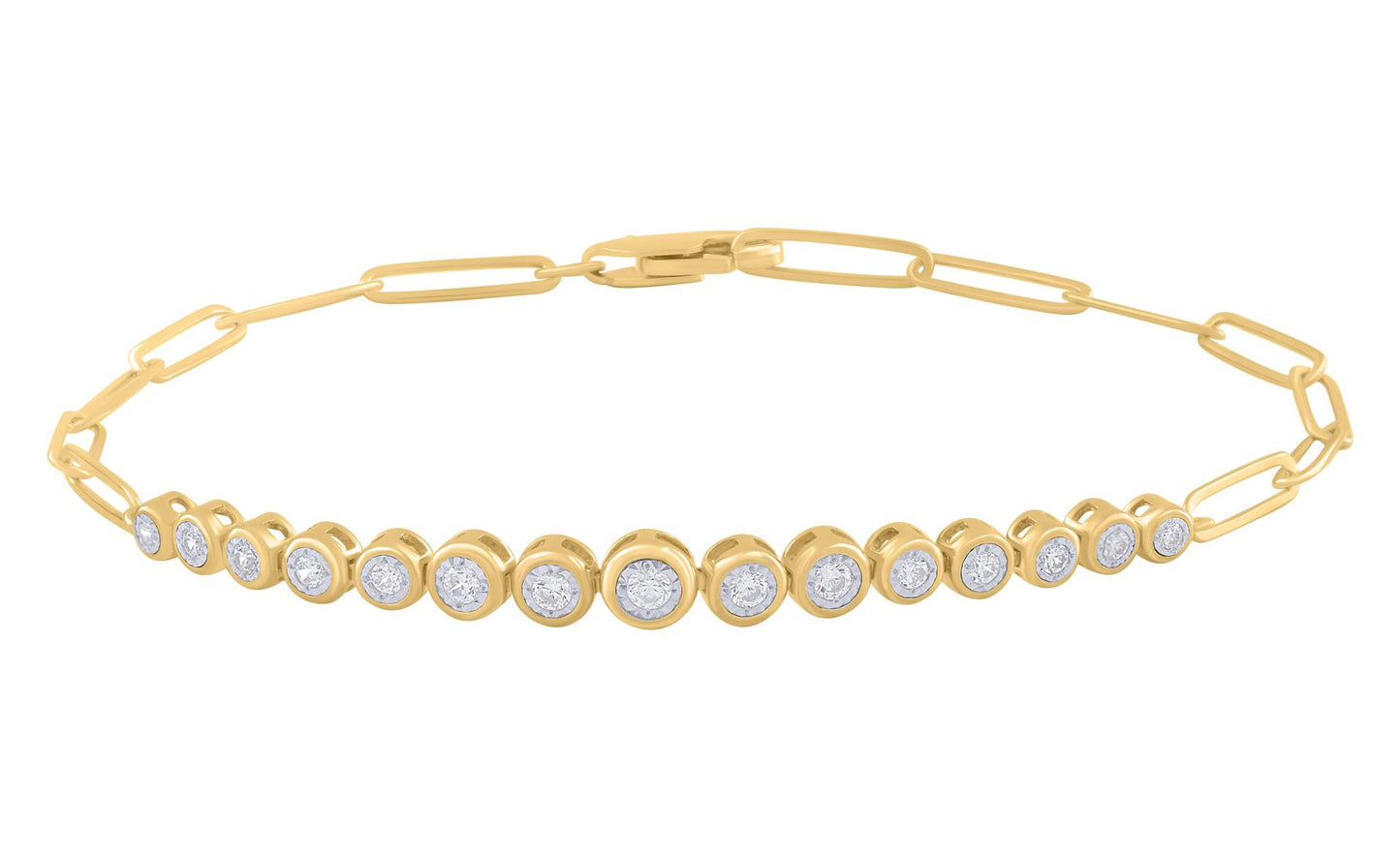 Riviera Radiance: 14K Yellow Gold Diamond Bezel & Paperclip Link Bracelet