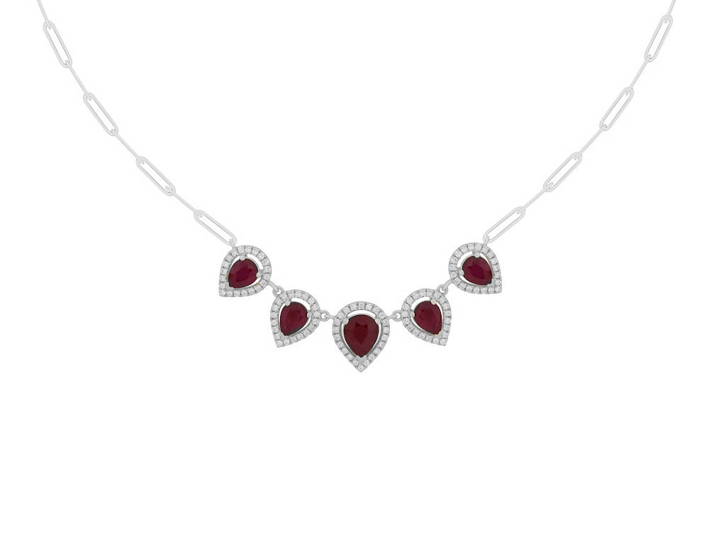 14K Gold Multi PearShape color Stone and Diamonds paperclip Necklace