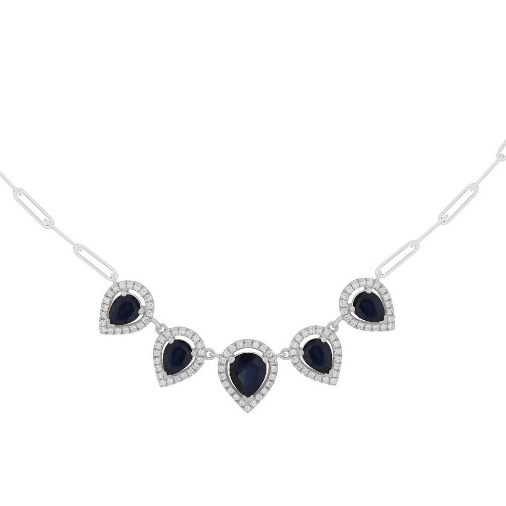 14K Gold Multi PearShape color Stone and Diamonds paperclip Necklace