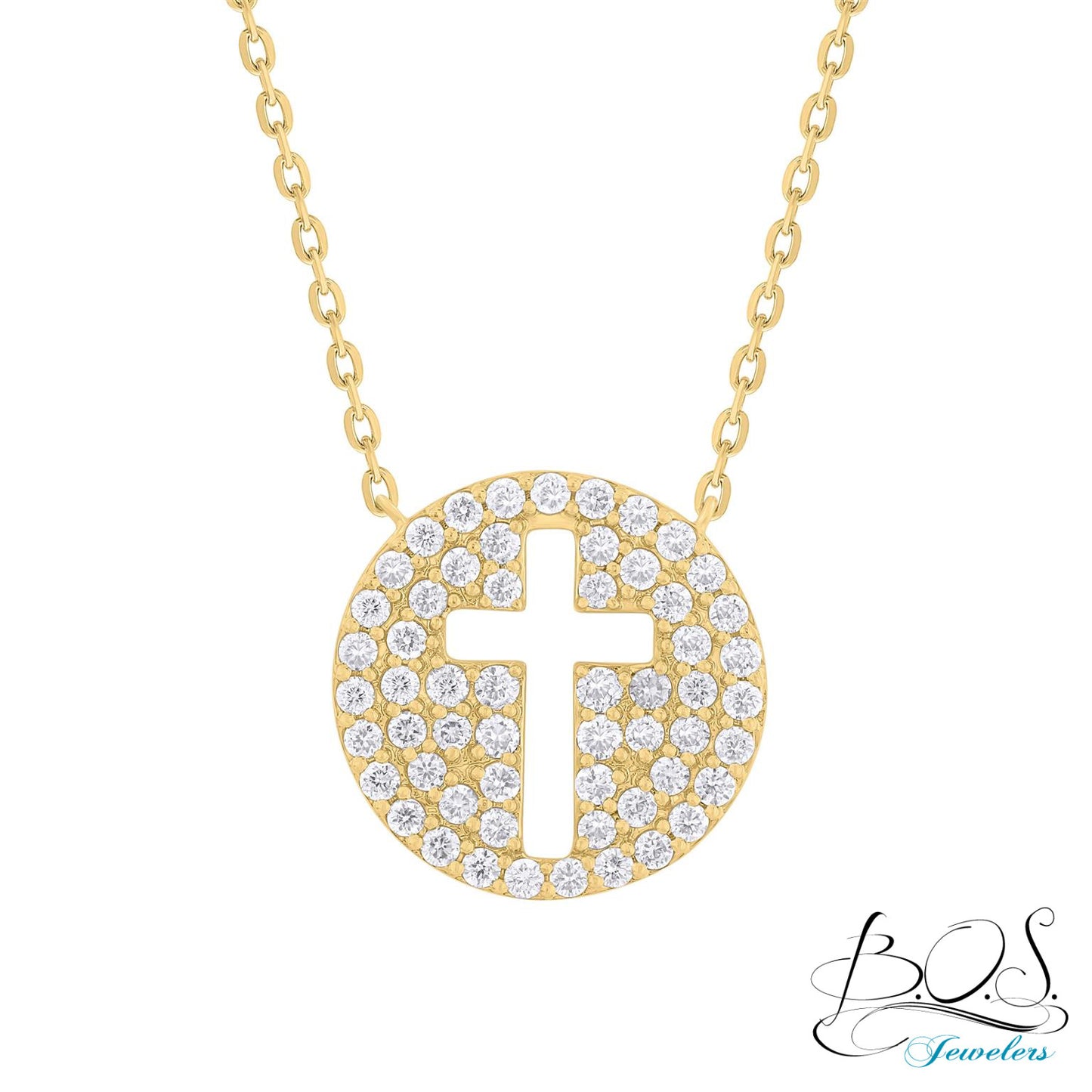 14K Gold Diamond Disc Cross