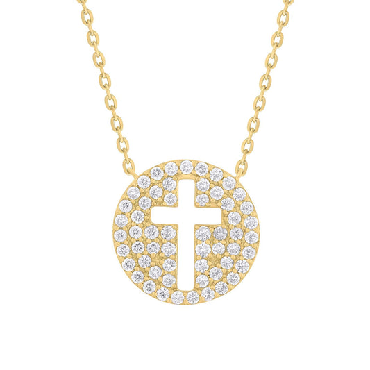 Cut Out Cross Symbol Diamond Round Pendant on Chain