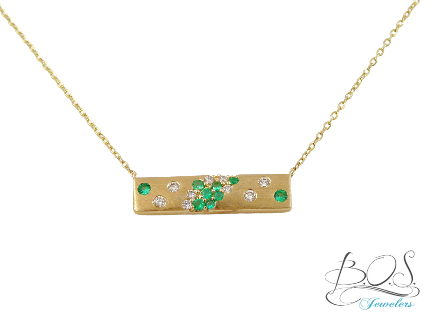 14K Gold Diamond and Color Stone Bar Necklace