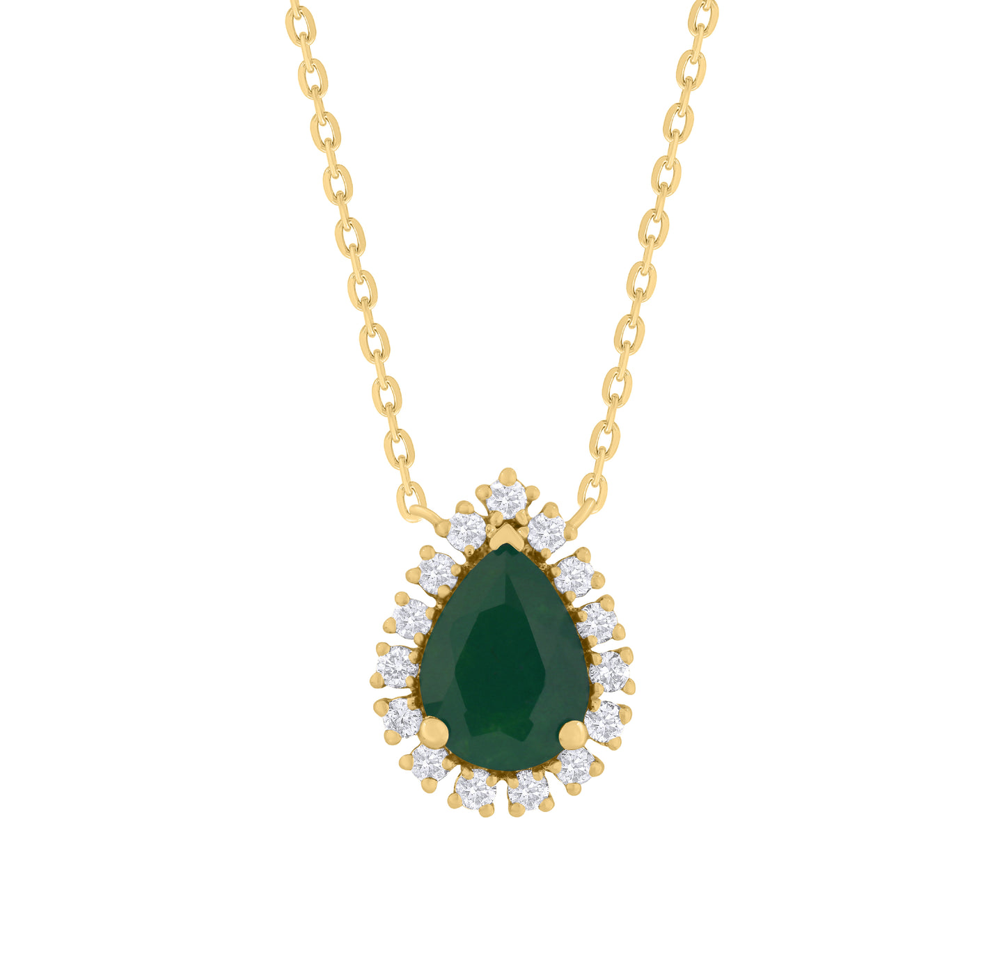 14K Yellow Gold Emerald Pear Shape Drop and Diamond Gift Jewelry Set