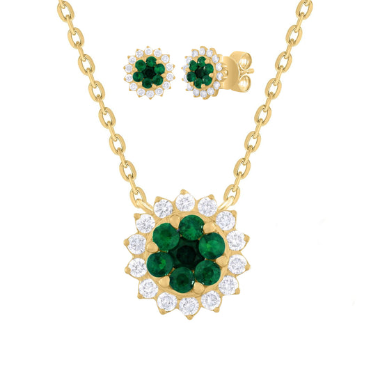 14k Gold Diamond Flower with Emerald Gift Set
