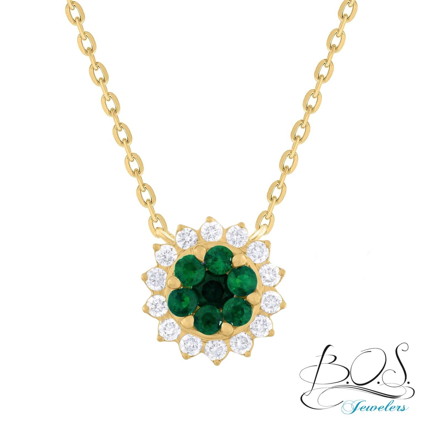 14K Cluster Color Stone and Diamond Necklace