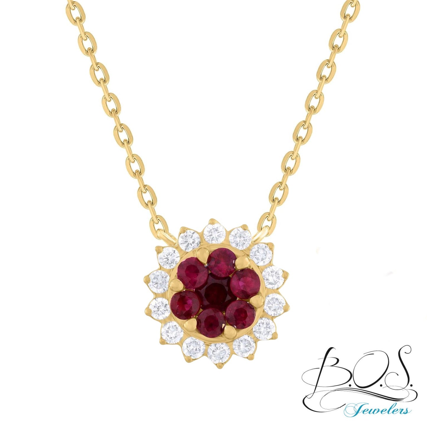 14K Cluster Color Stone and Diamond Necklace