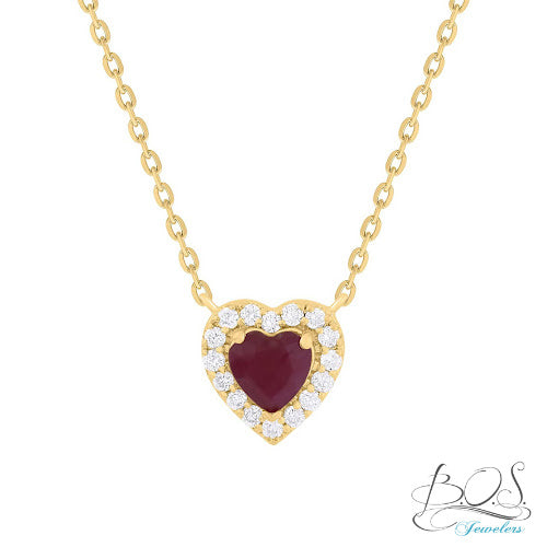 14K Gold Diamond Heart with Color Stone Necklace