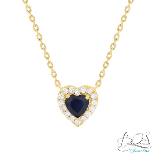 14K Gold Diamond Heart with Color Stone Necklace