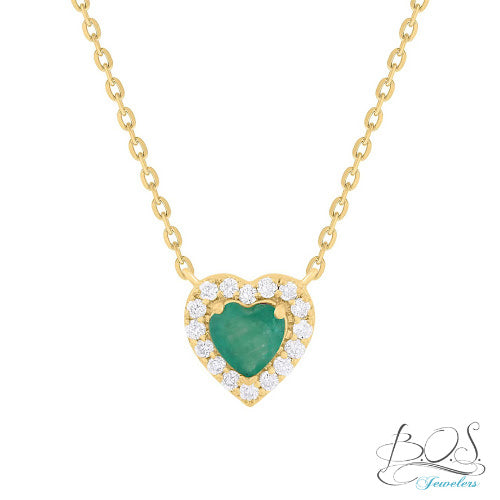 14K Gold Diamond Heart with Color Stone Necklace