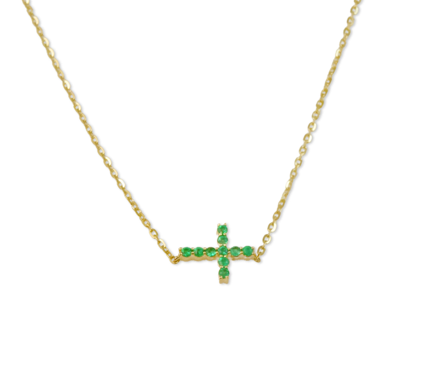 Color Stone Side Cross Necklace