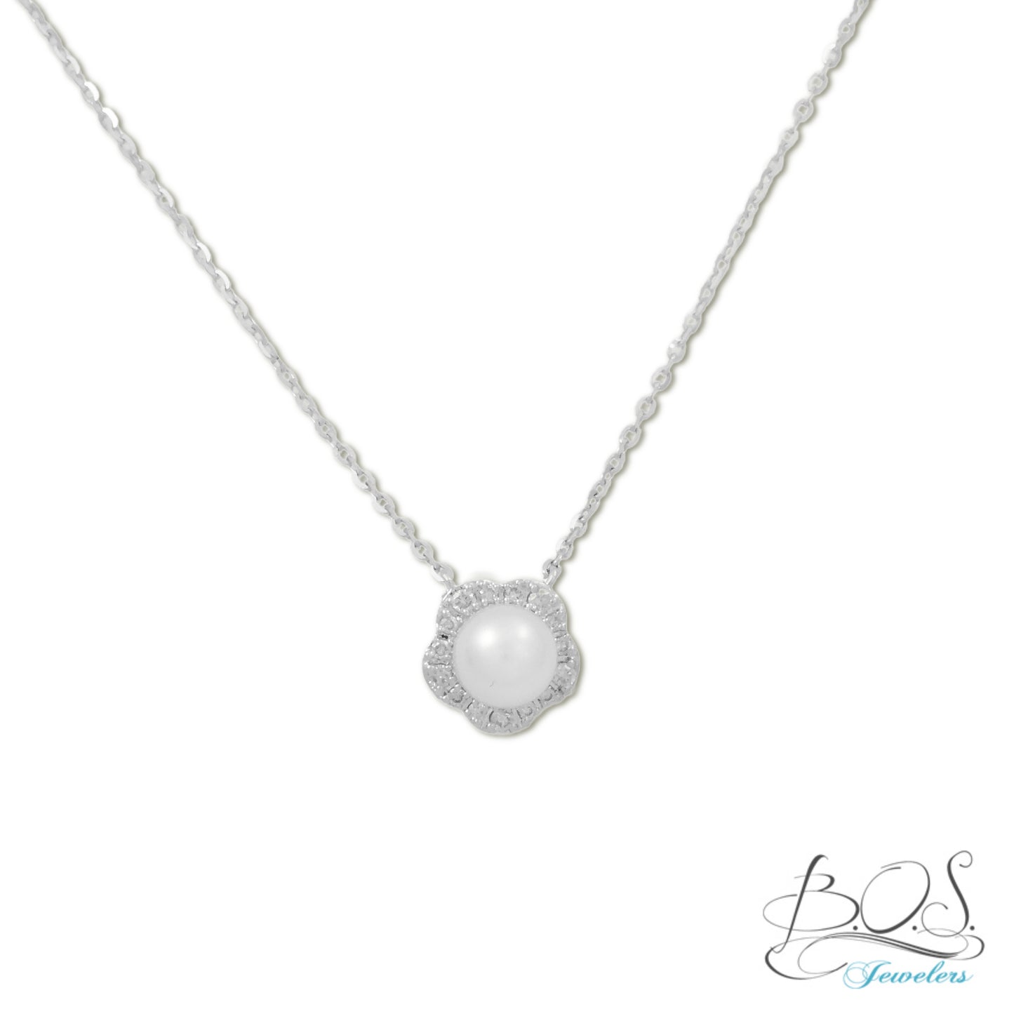 14K Gold Diamond Flower with 5mm Center Pearl