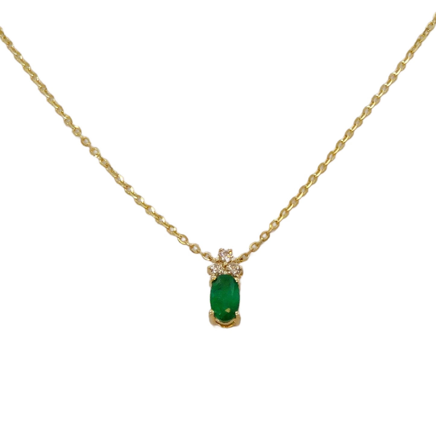 14K Gold Trio Diamond with Oval Shape Emerald Set