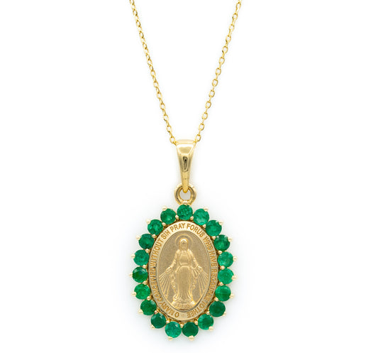 Medium Chunky Color Stone Miraculous Medal Necklace
