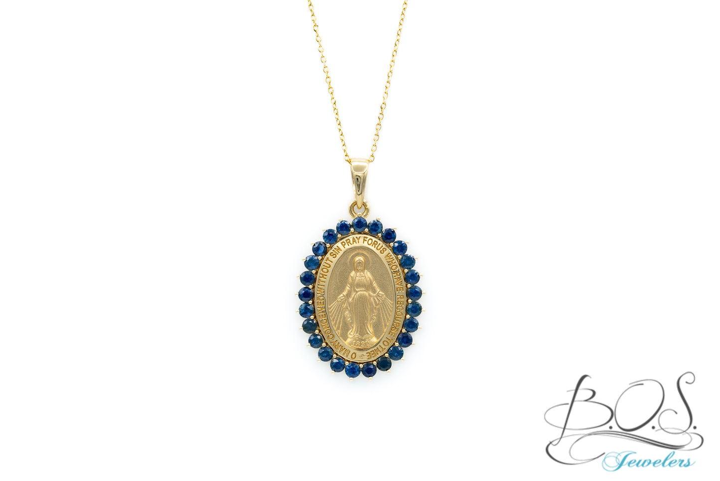 Large Jumbo Stone Miraculous Medal 14K Gold