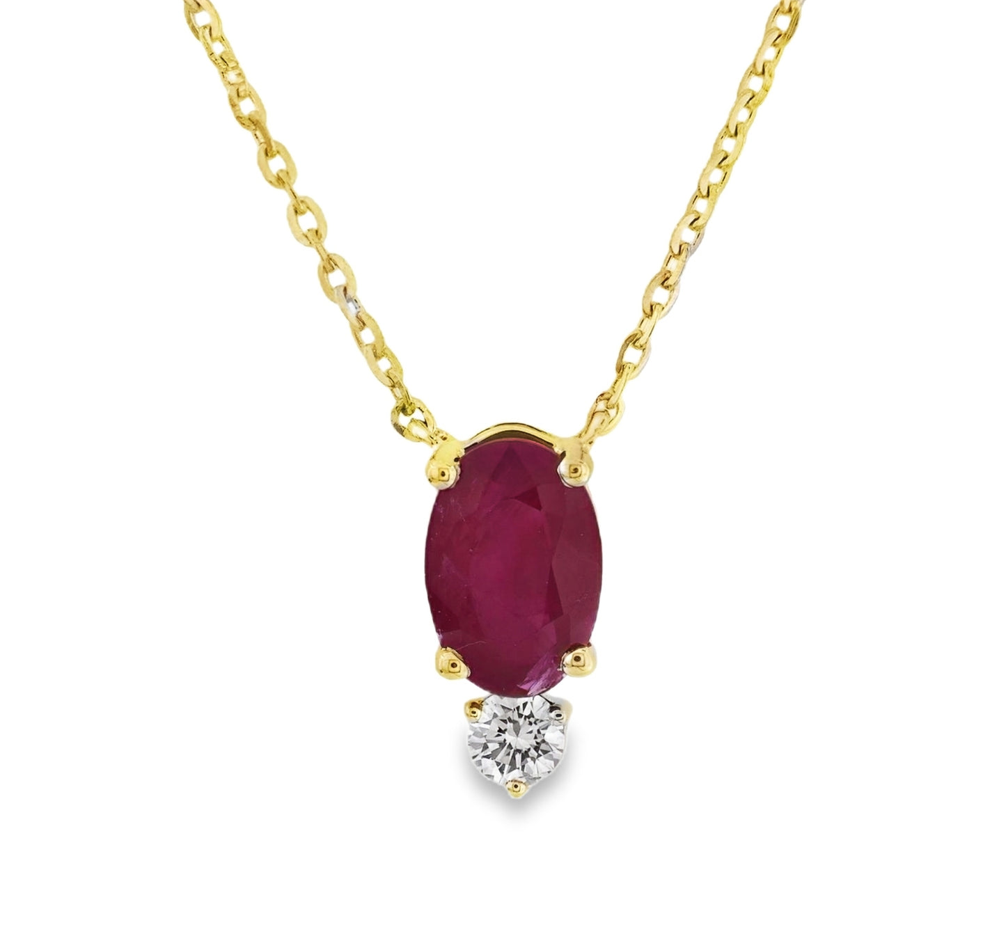 Classic Single Oval Color Stone And Diamond Accent Necklace