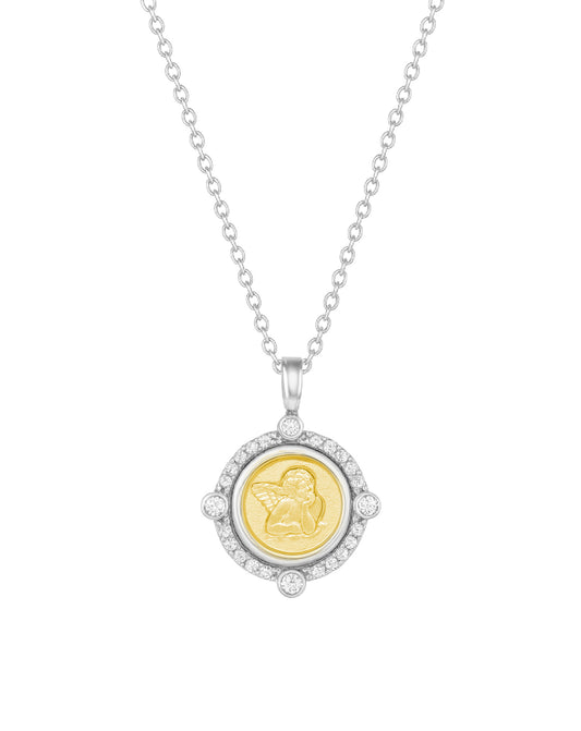Cardinal Diamond Halo Cherubim Angel Medal Necklace