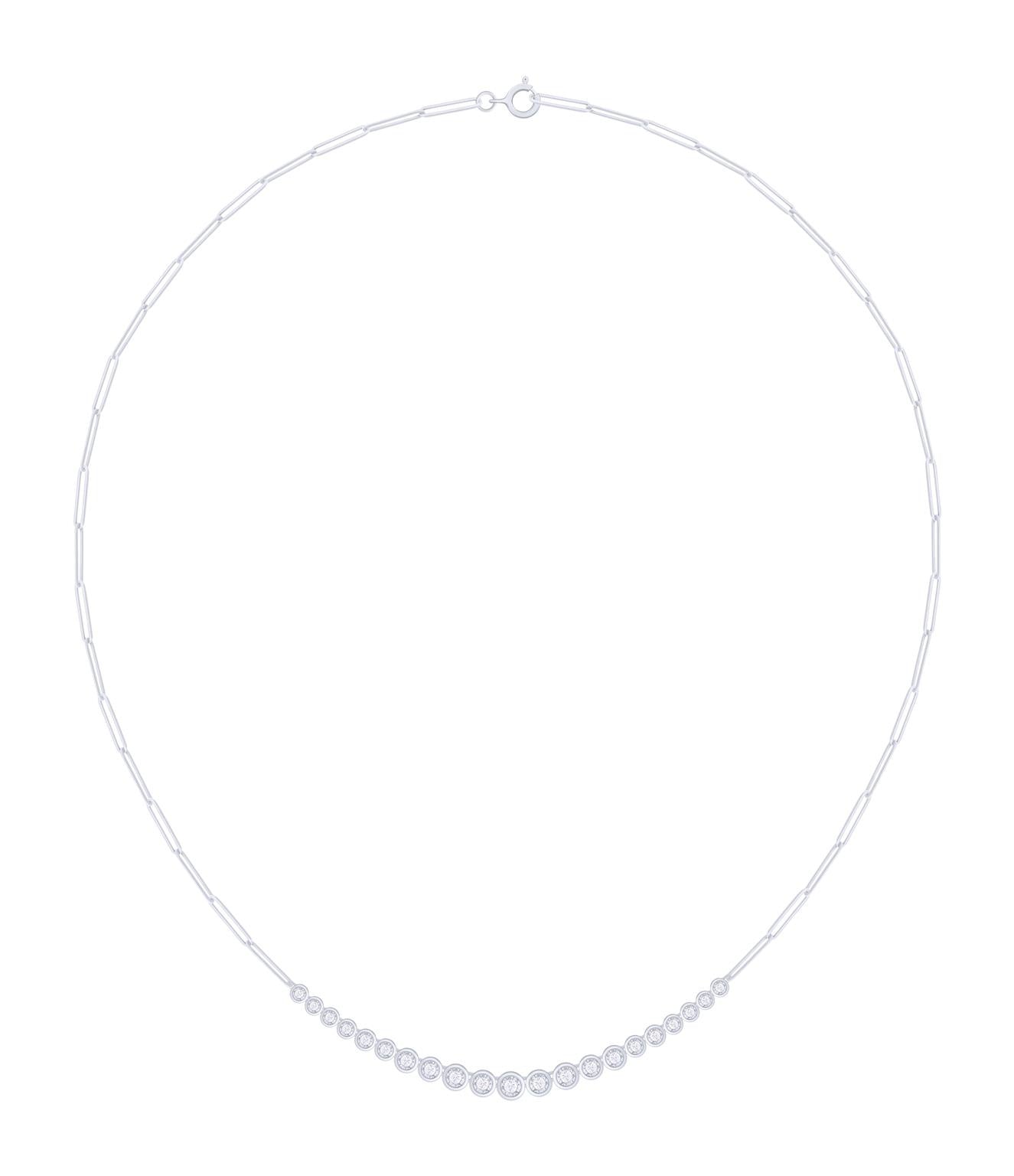 Golden Glow: 14K Gold Riviera Bezel Graduated Diamond Paperclip Necklace