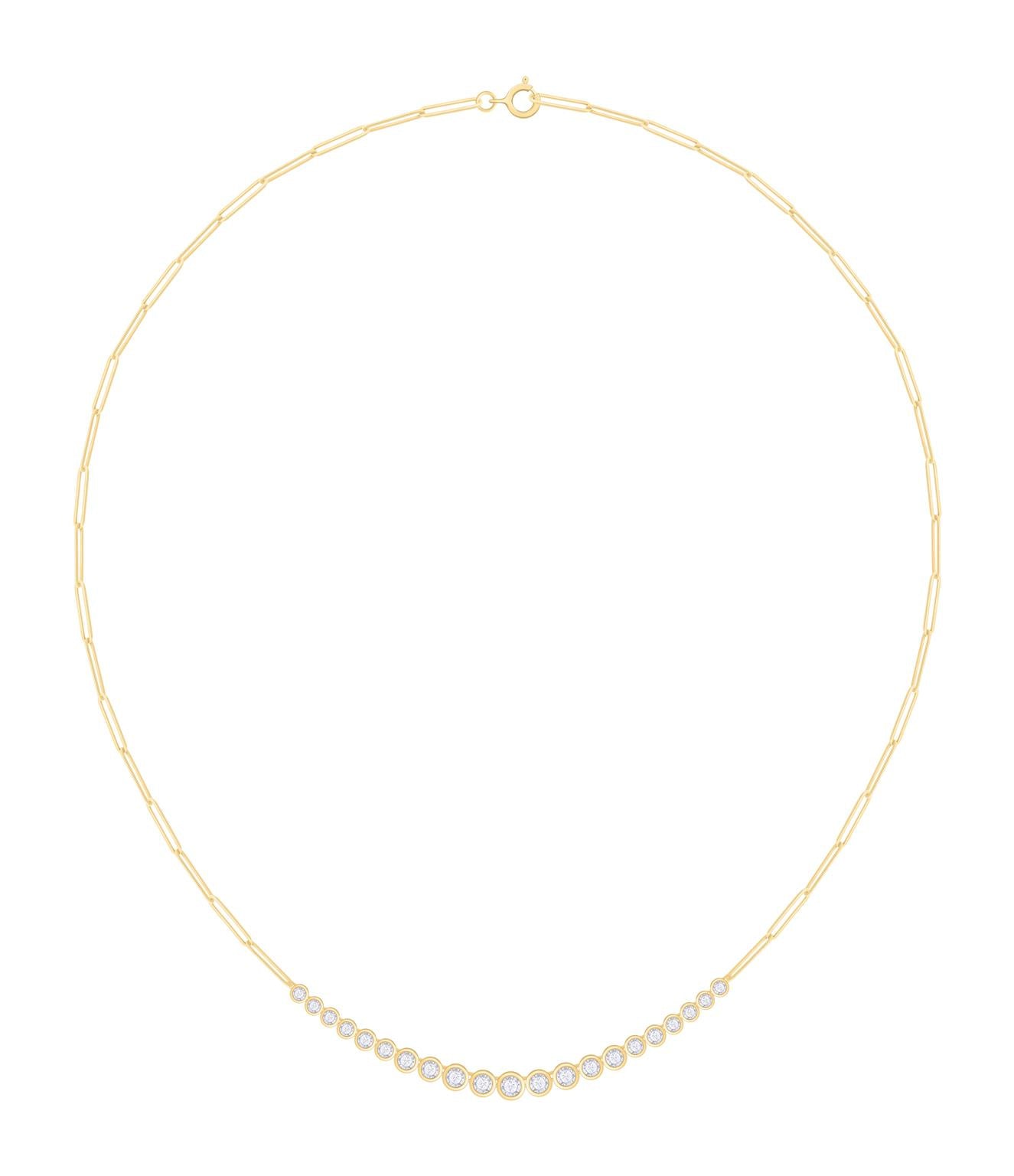 Golden Glow: 14K Gold Riviera Bezel Graduated Diamond Paperclip Necklace