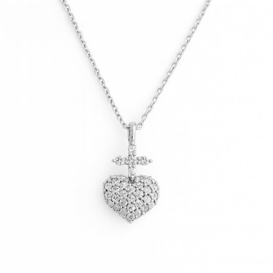 Diamond Pave Sacred Heart Pendant Necklace