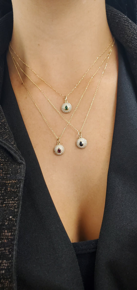 Color Stone Halo Medallion Necklace