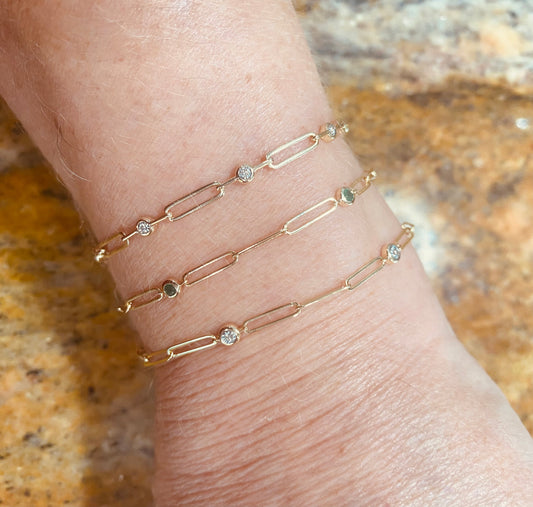Diamond-Bezel Accents Paper Clip Bracelet