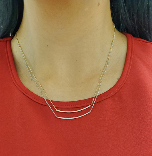 Thin Curved Bar Diamond Necklace