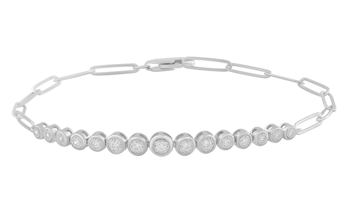 Riviera Radiance: 14K Yellow Gold Diamond Bezel & Paperclip Link Bracelet