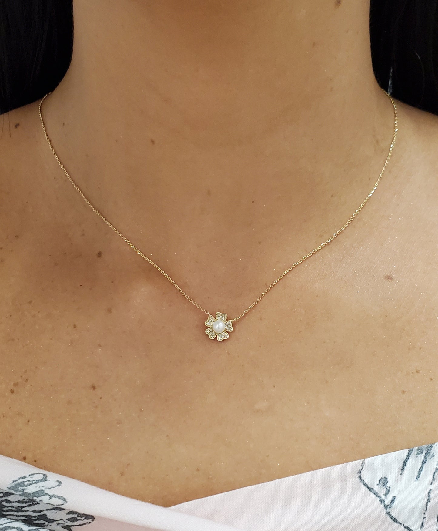 Diamond Flower with Pearl Center