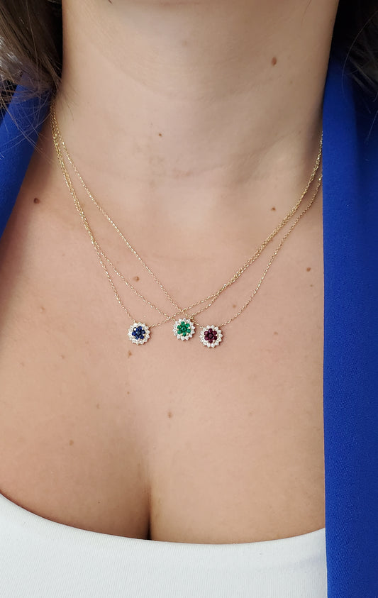 Cluster Color Stone and Diamond Necklace