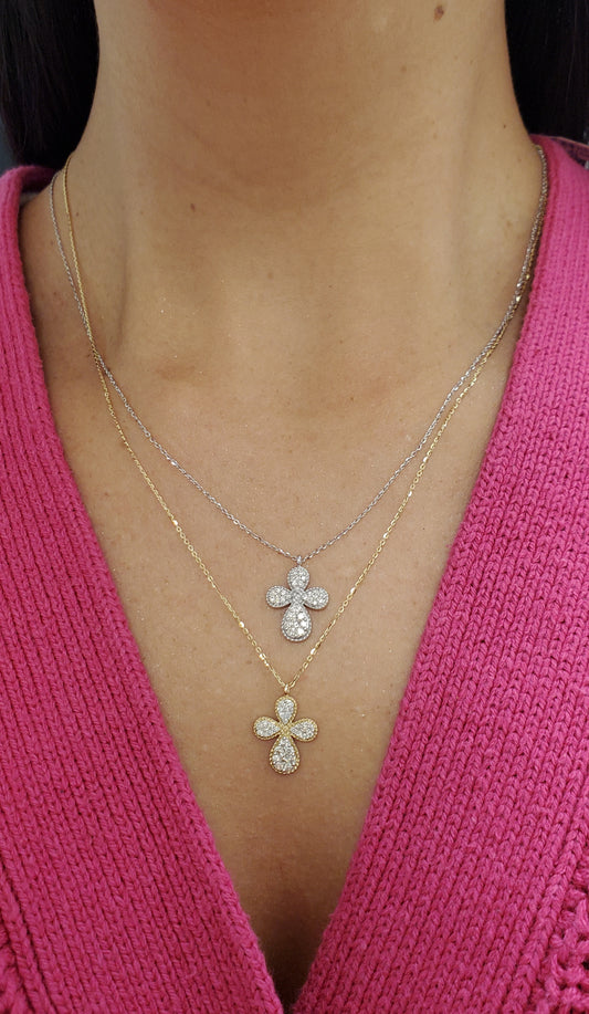 Beaded Diamond Cross Pendant