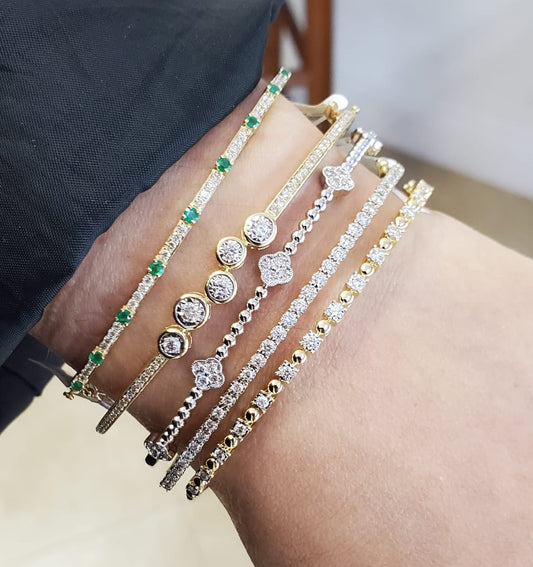 Bubbles Bezel Diamond Pave Gold Bangle Bracelet