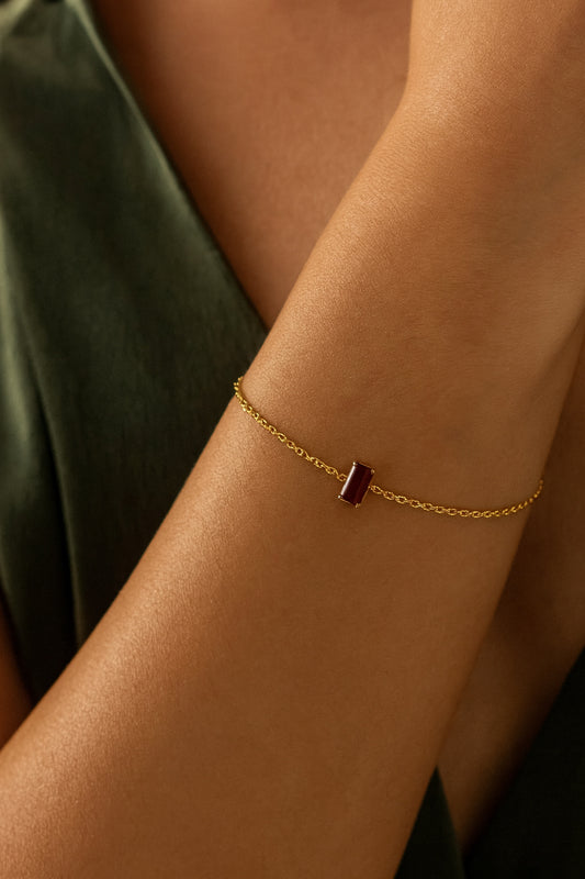 Emerald-Cut Color Stone Gemstone Stacking Bracelet – 14K Gold