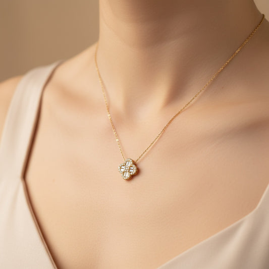 14K Gold Diamond Clover Necklace