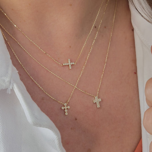 Mini Diamond Bezel Cross Necklace