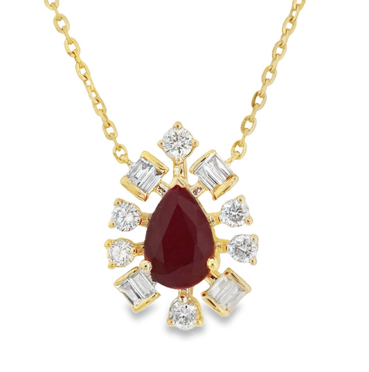 Mosaic Diamond Halo Pear Shape Ruby Color Stone Earrings and Necklace Gift Jewelry Set