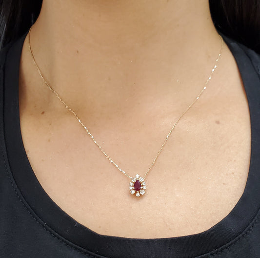 Mosaic Diamond Halo Pear Shape Color Stone Necklace