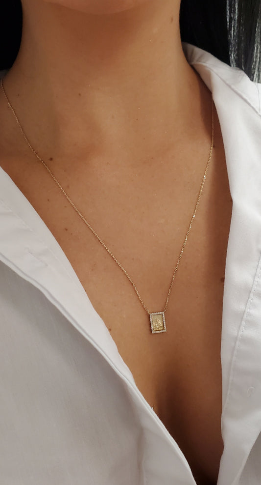 Small Diamond Scapular Medal Necklace