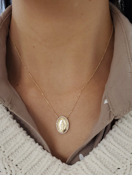 Medium Diamond Miraculous Medal Necklace