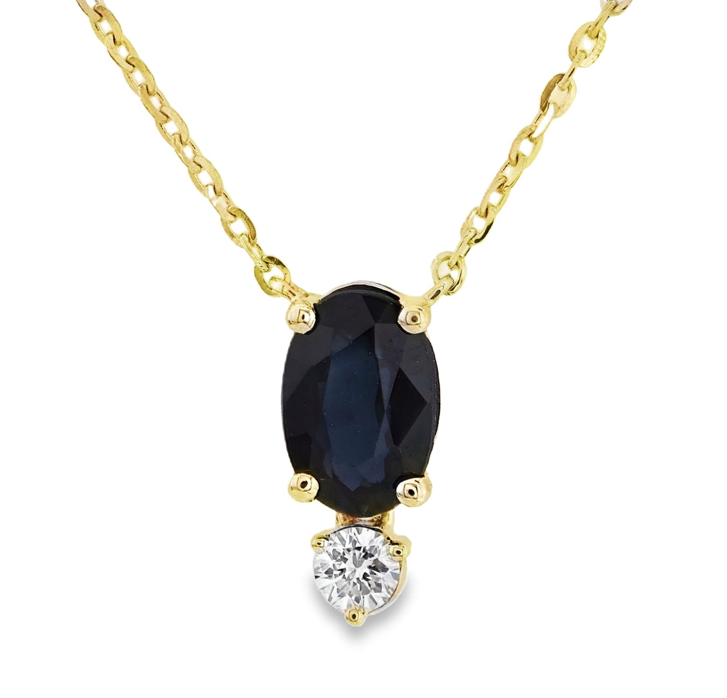Classic Single Oval Color Stone And Diamond Accent Necklace