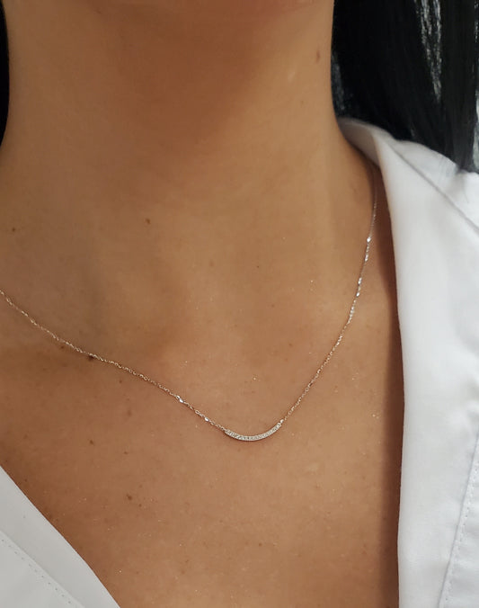 Mini Diamond Curved Bar Necklace