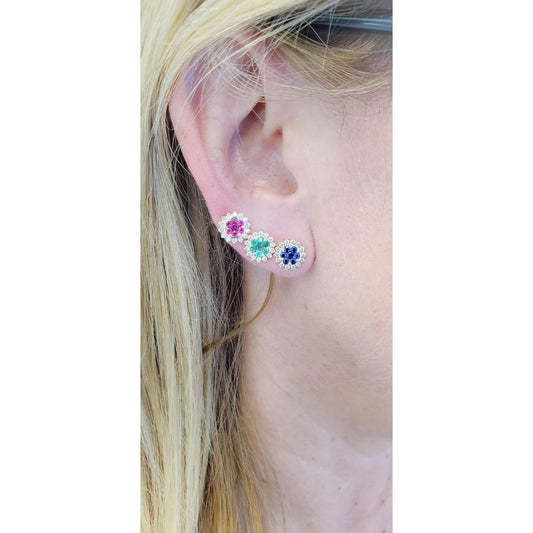 Diamond Flower with Color Stone Earrings