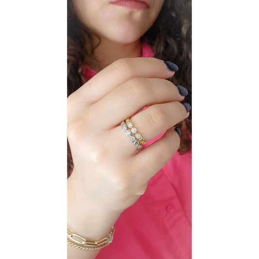 14K Gold Chain Ring with Diamond Bezel