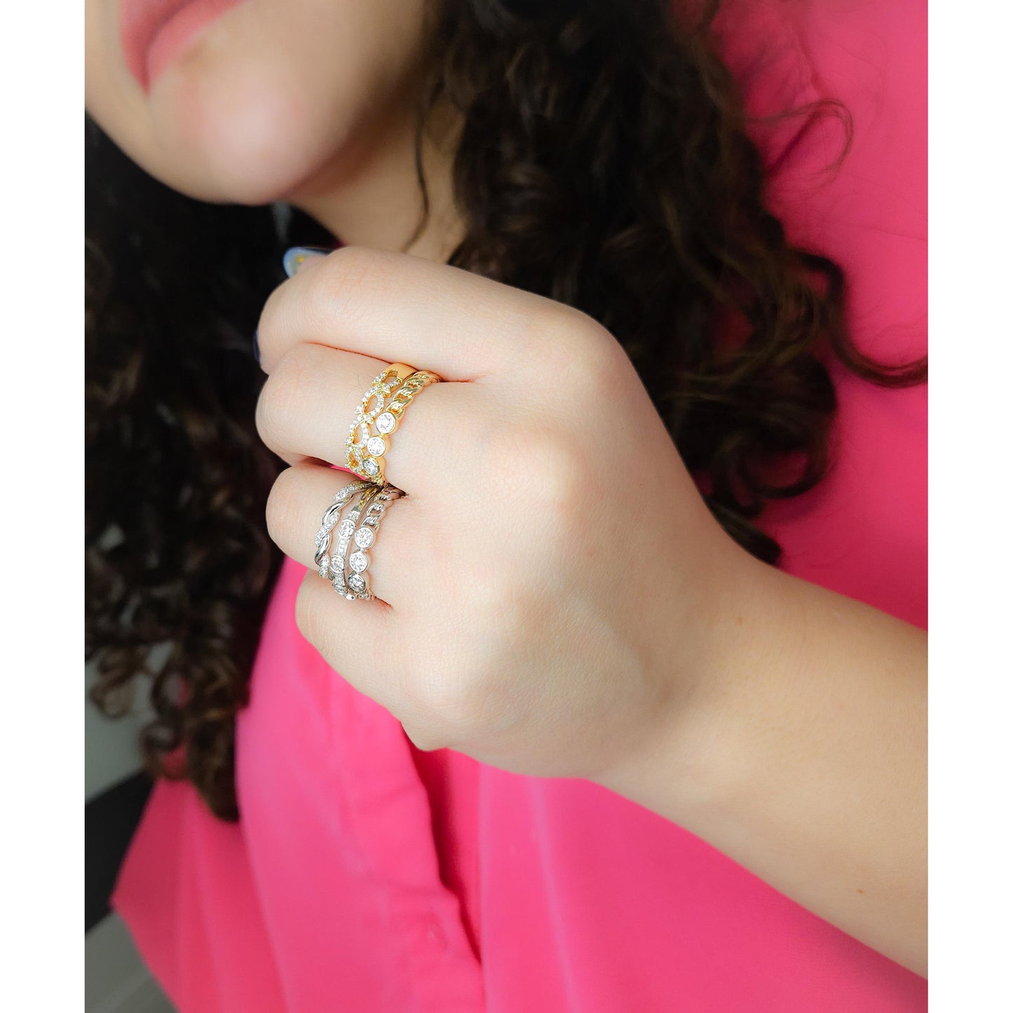 14K Gold Chain Ring with Diamond Bezel